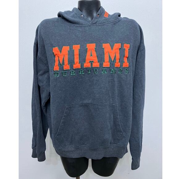 Vintage Miami Hurricanes Embroidered Hoodie Sz XXL SpellOut Stadium Athletics - Picture 1 of 4